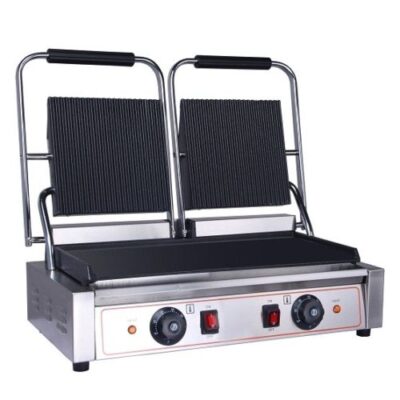 Versatile Panini Griddle Double Plates with Top Grooves and Bottom Flat Surfaces