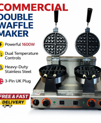 Commercial Dual Rotary Waffle Maker 230V 2.4kW Stainless Steel Fast Heating