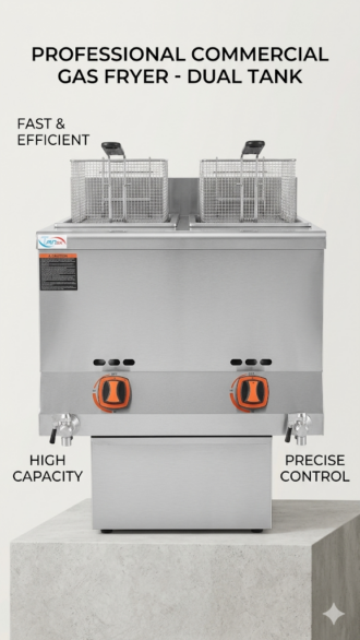 Double Tank LPG Commercial Fryer – 30L Capacity with Twin Baskets